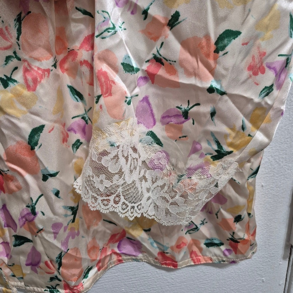 Vtg Victorias Secret Floral Pajama Set Top Pants Long Sleeve Lace Trim L - Picture 7 of 14